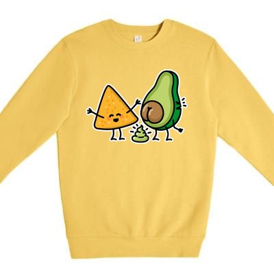 Pooping Avocado Tortilla Chips Guacamole Guac Turd Vegan Premium Crewneck Sweatshirt