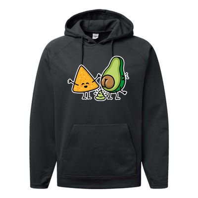 Pooping Avocado Tortilla Chips Guacamole Guac Turd Vegan Performance Fleece Hoodie