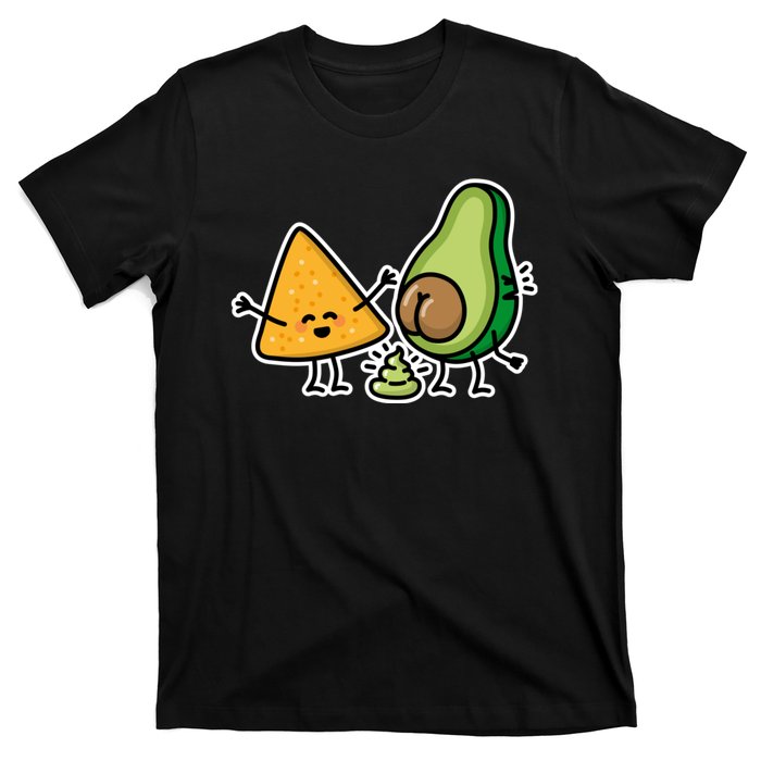 Pooping Avocado Tortilla Chips Guacamole Guac Turd Vegan T-Shirt