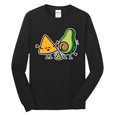 Pooping Avocado Tortilla Chips Guacamole Guac Turd Vegan Tall Long Sleeve T-Shirt