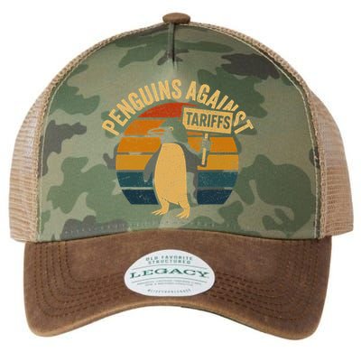 Penguins Against Tariffs Retro Funny Protest Legacy Tie Dye Trucker Hat