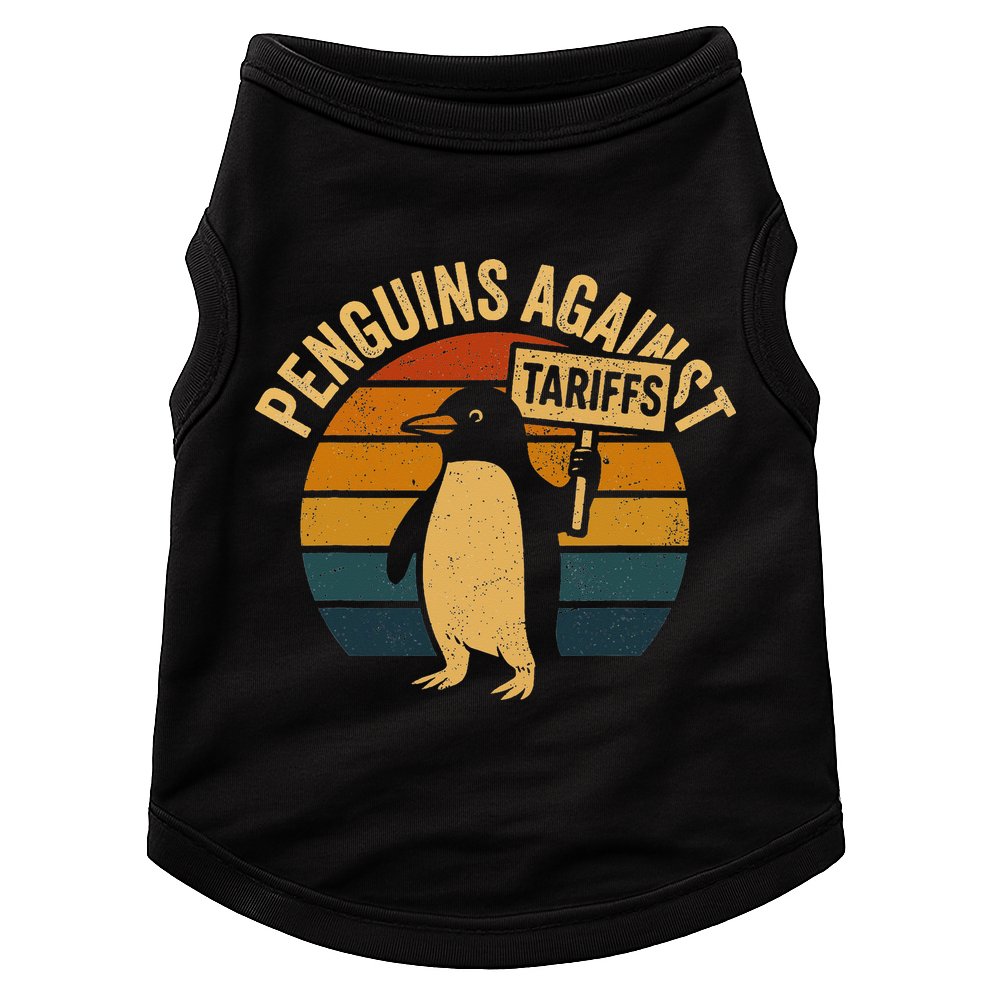 Penguins Against Tariffs Retro Funny Protest Doggie Tank