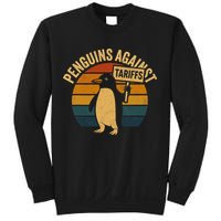 Penguins Against Tariffs Retro Funny Protest Sweatshirt