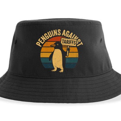 Penguins Against Tariffs Retro Funny Protest Sustainable Bucket Hat