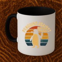 Penguins Against Tariffs Retro Funny Protest Mug