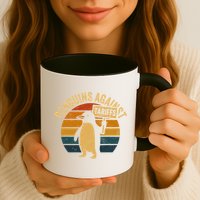 Penguins Against Tariffs Retro Funny Protest Mug
