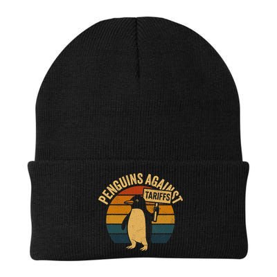 Penguins Against Tariffs Retro Funny Protest Beanie