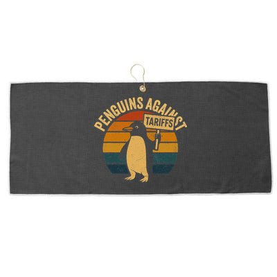 Penguins Against Tariffs Retro Funny Protest Large Microfiber Waffle Golf Towel