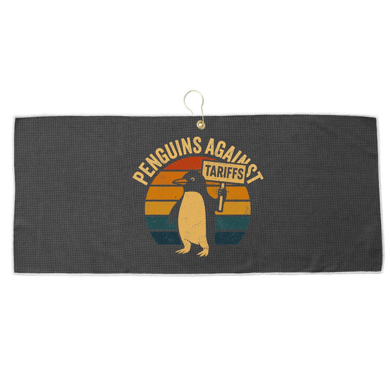 Penguins Against Tariffs Retro Funny Protest Large Microfiber Waffle Golf Towel