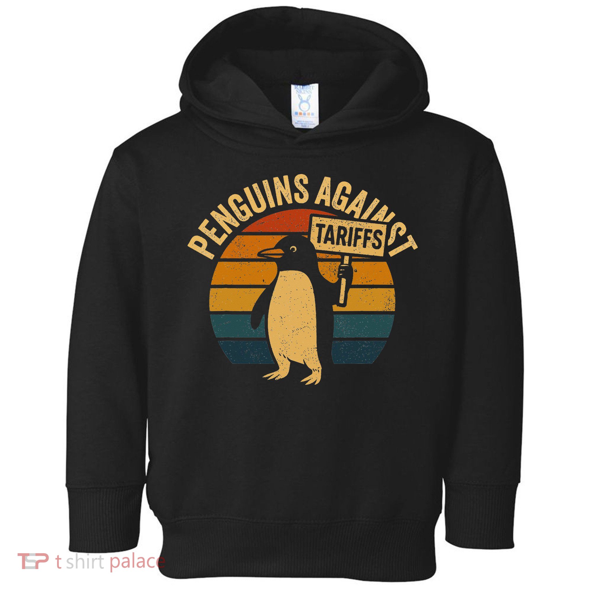 Penguins Against Tariffs Retro Funny Protest Toddler Hoodie