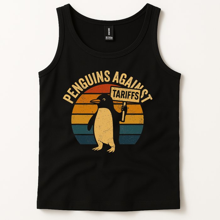Penguins Against Tariffs Retro Funny Protest Tank Top