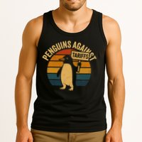 Penguins Against Tariffs Retro Funny Protest Tank Top