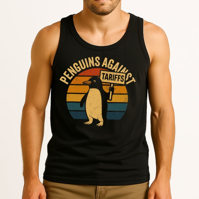 Penguins Against Tariffs Retro Funny Protest Tank Top