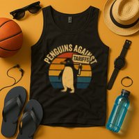 Penguins Against Tariffs Retro Funny Protest Tank Top