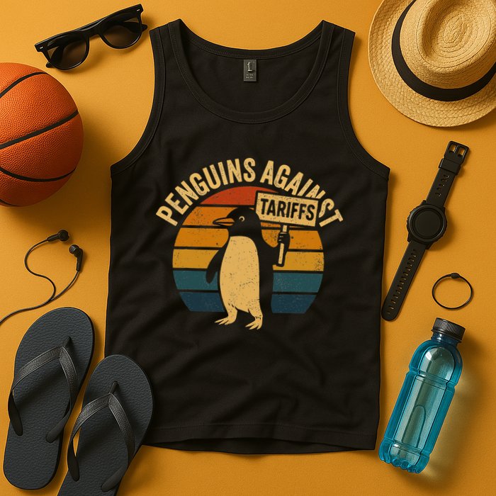 Penguins Against Tariffs Retro Funny Protest Tank Top