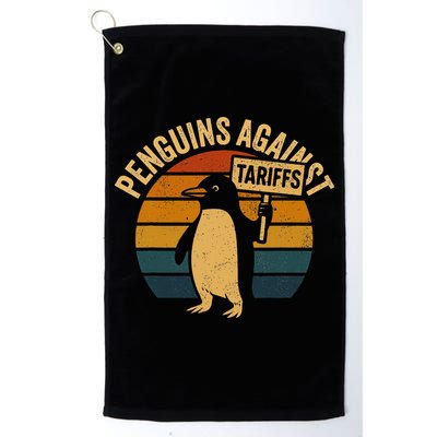 Penguins Against Tariffs Retro Funny Protest Golf Towel