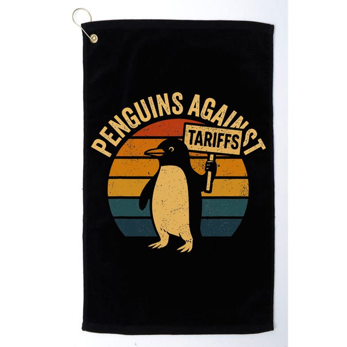 Penguins Against Tariffs Retro Funny Protest Golf Towel