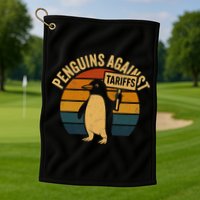Penguins Against Tariffs Retro Funny Protest Golf Towel