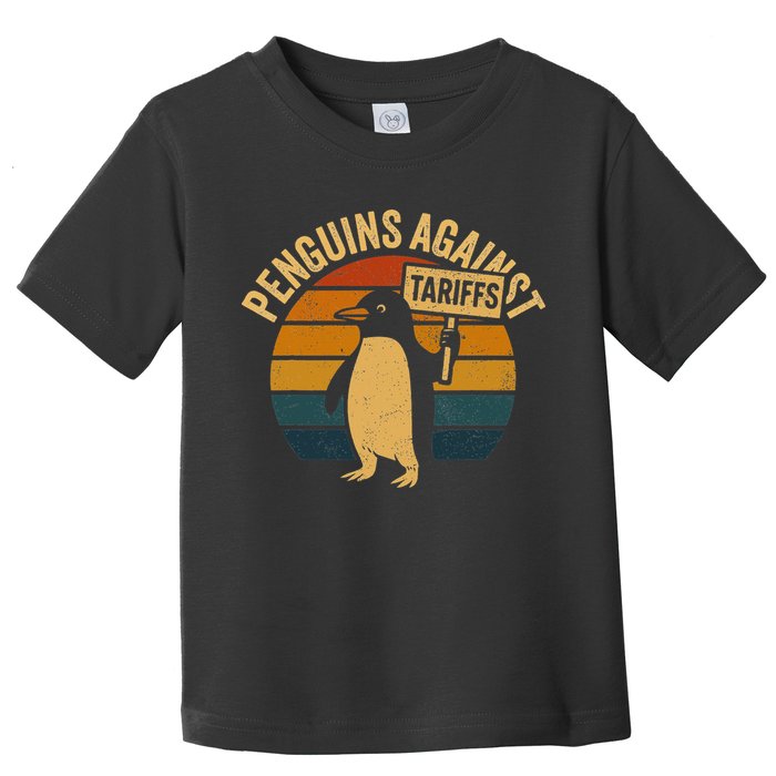 Penguins Against Tariffs Retro Funny Protest Toddler T-Shirt