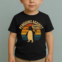 Penguins Against Tariffs Retro Funny Protest Toddler T-Shirt