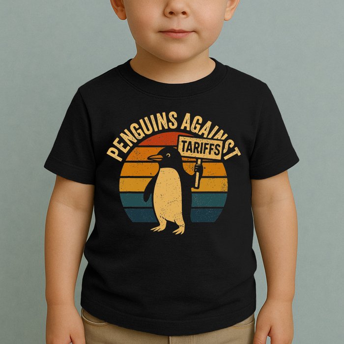 Penguins Against Tariffs Retro Funny Protest Toddler T-Shirt