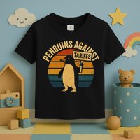 Penguins Against Tariffs Retro Funny Protest Toddler T-Shirt
