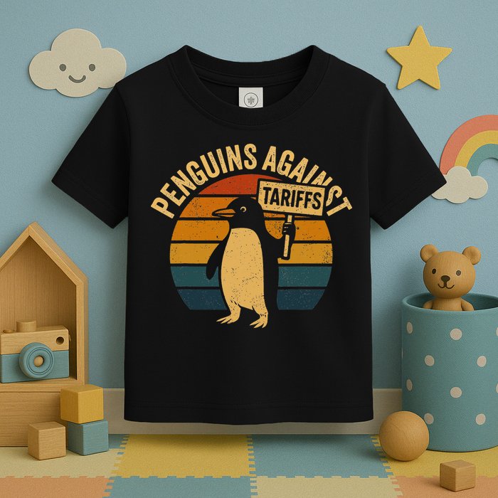 Penguins Against Tariffs Retro Funny Protest Toddler T-Shirt