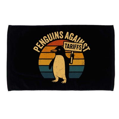 Penguins Against Tariffs Retro Funny Protest Microfiber Hand Towel