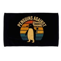 Penguins Against Tariffs Retro Funny Protest Microfiber Hand Towel