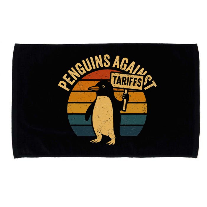 Penguins Against Tariffs Retro Funny Protest Microfiber Hand Towel