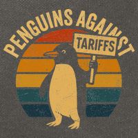 Penguins Against Tariffs Retro Funny Protest Cotton Canvas Backpack