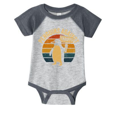 Penguins Against Tariffs Retro Funny Protest Infant Baby Jersey Bodysuit