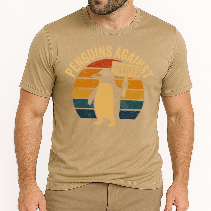 Penguins Against Tariffs Retro Funny Protest Performance Shirt