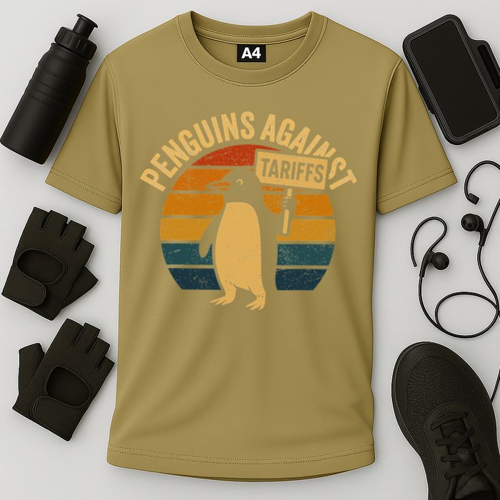 Penguins Against Tariffs Retro Funny Protest Performance Shirt