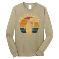 Penguins Against Tariffs Retro Funny Protest Long Sleeve Shirt