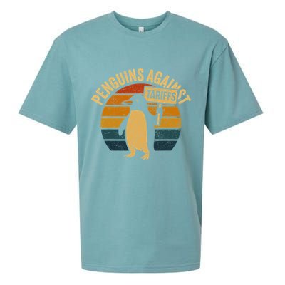Penguins Against Tariffs Retro Funny Protest Sueded Cloud Jersey T-Shirt