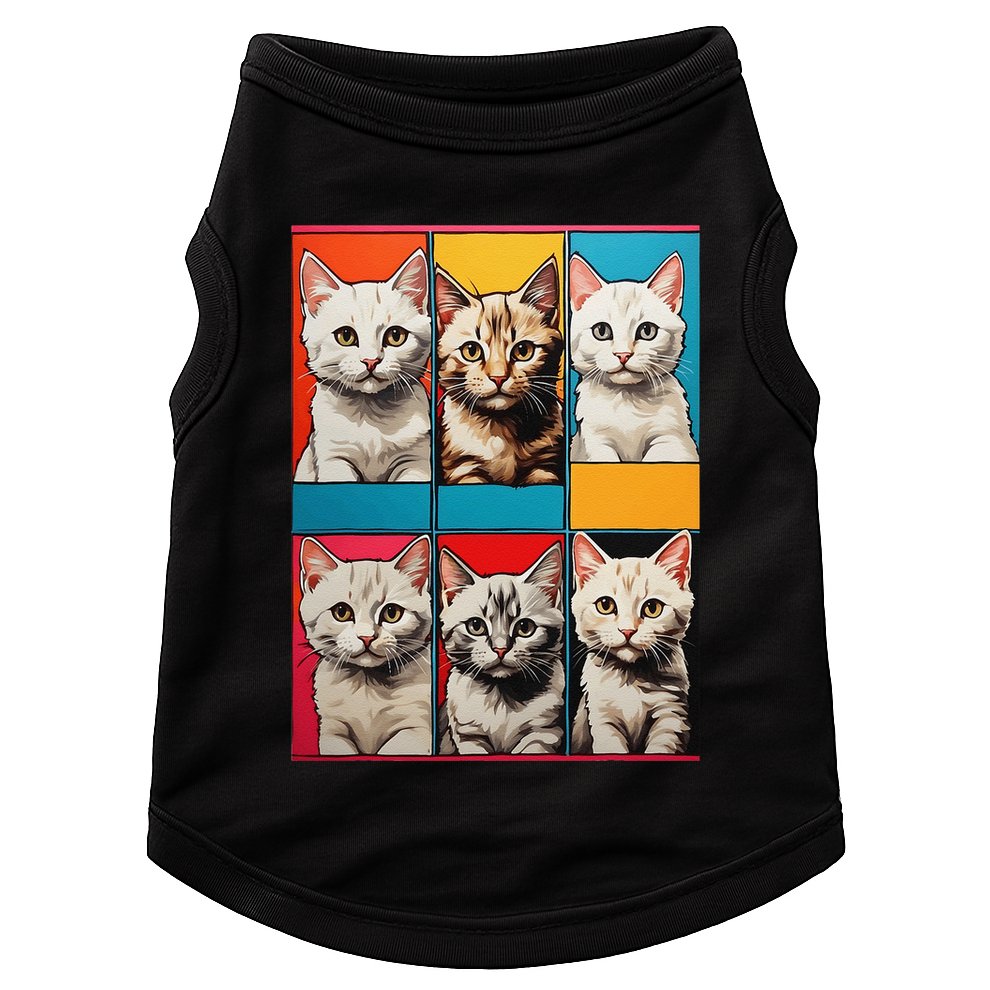 Pop Art Tabby Grid Colorful Feline Cat Faces Collage .Png Doggie Tank