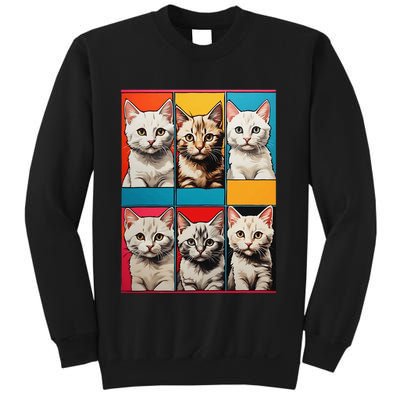 Pop Art Tabby Grid Colorful Feline Cat Faces Collage .Png Sweatshirt