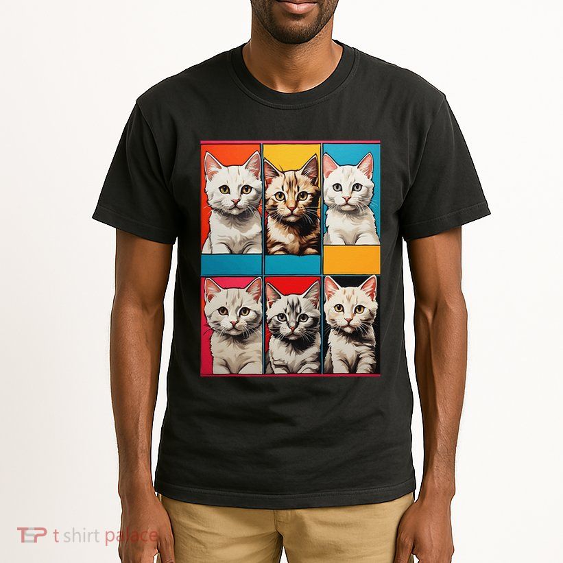 Pop Art Tabby Grid Colorful Feline Cat Faces Collage .Png Tall T-Shirt