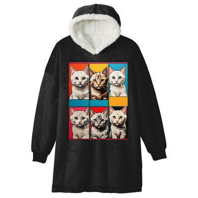 Pop Art Tabby Grid Colorful Feline Cat Faces Collage .Png Hooded Wearable Blanket