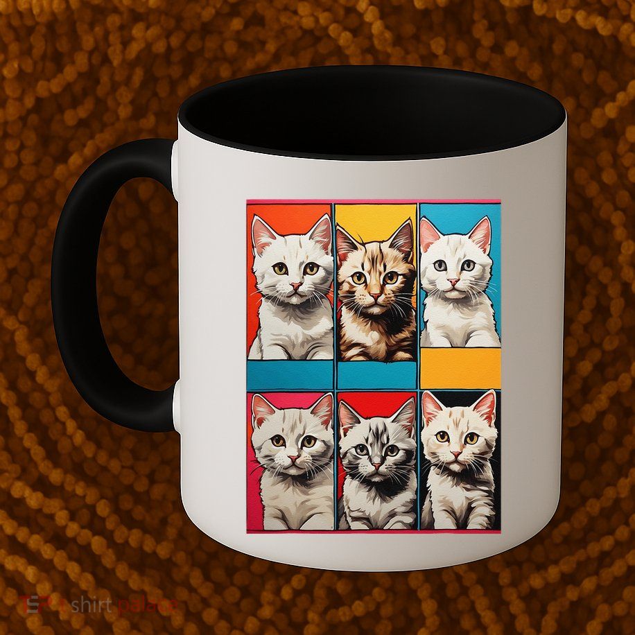 Pop Art Tabby Grid Colorful Feline Cat Faces Collage .Png Mug