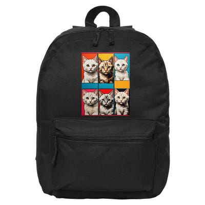 Pop Art Tabby Grid Colorful Feline Cat Faces Collage .Png 16 in Basic Backpack