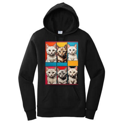 Pop Art Tabby Grid Colorful Feline Cat Faces Collage .Png Women's Pullover Hoodie