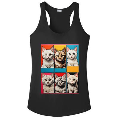 Pop Art Tabby Grid Colorful Feline Cat Faces Collage .Png Ladies PosiCharge Competitor Racerback Tank