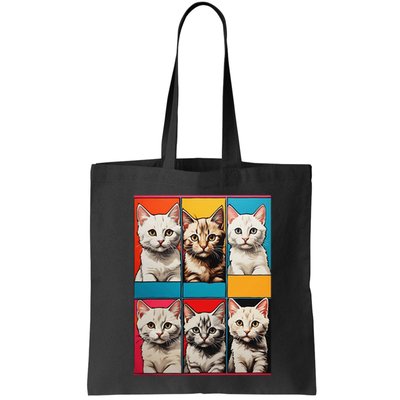 Pop Art Tabby Grid Colorful Feline Cat Faces Collage .Png Bag