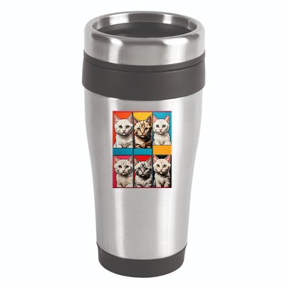 Pop Art Tabby Grid Colorful Feline Cat Faces Collage .Png 16oz Travel Tumbler