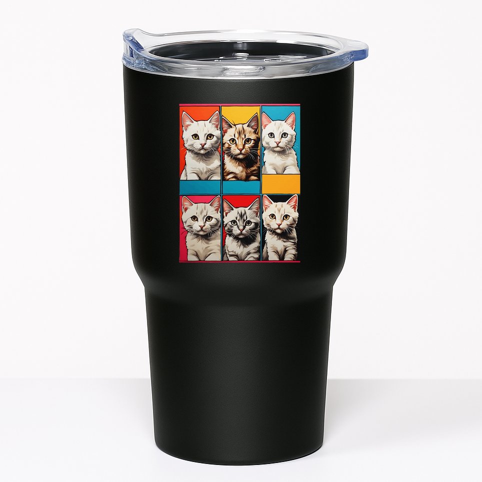 Pop Art Tabby Grid Colorful Feline Cat Faces Collage .Png Tumbler