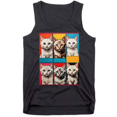 Pop Art Tabby Grid Colorful Feline Cat Faces Collage .Png Tank Top