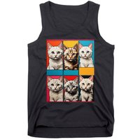 Pop Art Tabby Grid Colorful Feline Cat Faces Collage .Png Tank Top