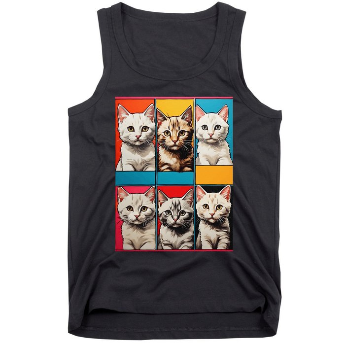 Pop Art Tabby Grid Colorful Feline Cat Faces Collage .Png Tank Top